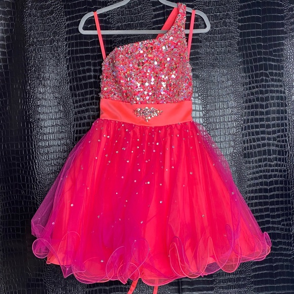 Mori Lee One Shoulder Pink Dress - Picture 3 of 7